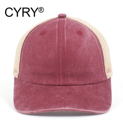 CYRY Retro Washed Trucker Cap - Vintage Mesh Back Unstructured Baseball Hat