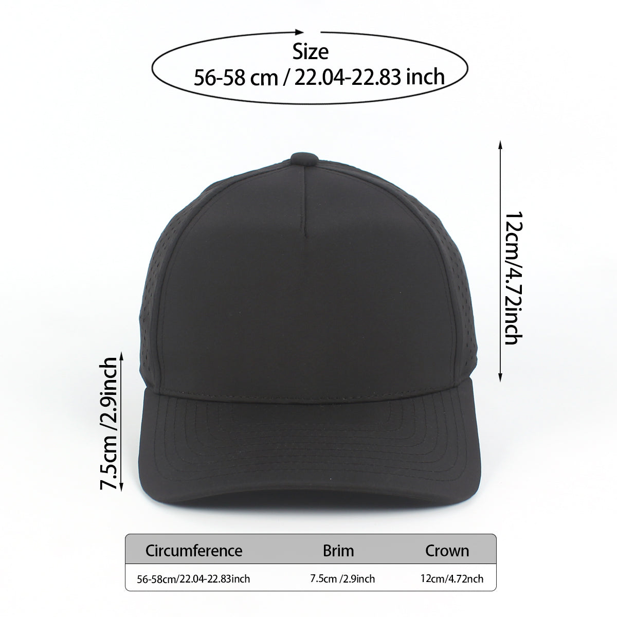 CYRY® Structured Quick Dry Baseball Cap, 100% Polyester 5-Panel Hard Top Hat for Men & Women